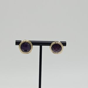purple and gold tone large stud earrings